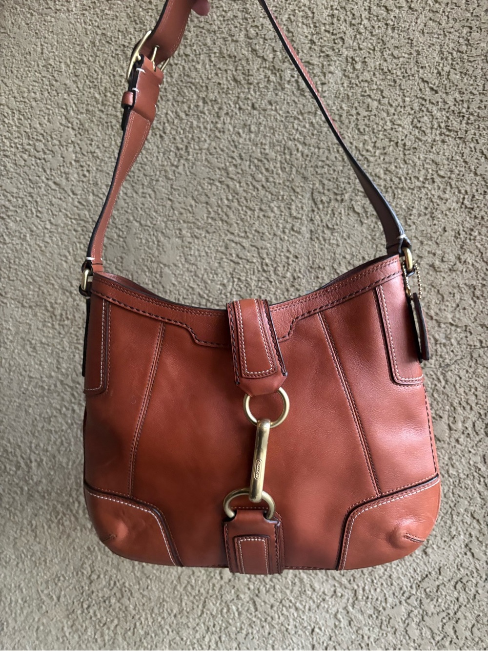 Coach Leather Shoulder Bag in Tan Brown with Brass Hardware
